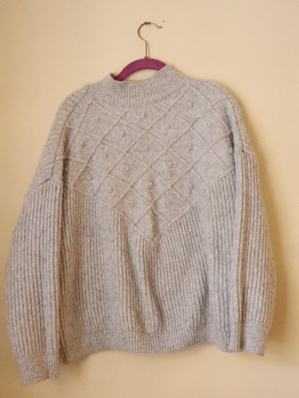 Calvin Klein Women’s Beige Textured Knit Mock Neck Sweater | Size Large